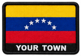 Personalised Venezuela embroidered flag patch with example YOUR TOWN text