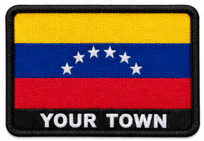 Personalised Venezuela embroidered flag patch with example YOUR TOWN text
