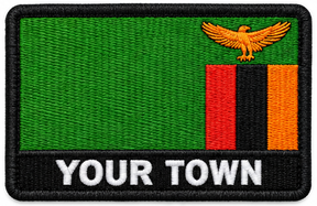 Personalised Zambia embroidered flag patch with example YOUR TOWN text