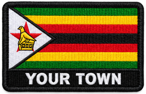 Personalised Zimbabwe embroidered flag patch with example YOUR TOWN text