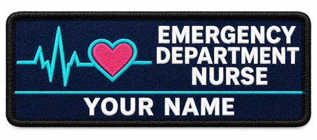 Emergency Department Nurse personalised medical embroidered patch, name along the bottom, 90 x 40mm