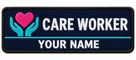 Care Worker personalised medical embroidered patch, name along the bottom, 90 x 40mm