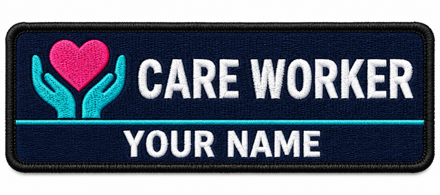 Care Worker personalised medical embroidered patch, name along the bottom, 90 x 40mm