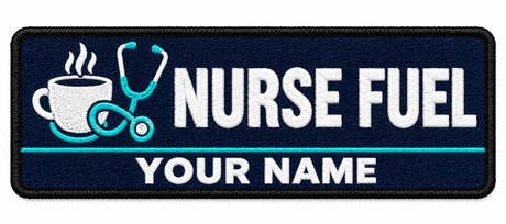 Nurse Fuel personalised medical embroidered patch, name along the bottom, 90 x 40mm