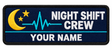 Night Shift Crew personalised medical embroidered patch, name along the bottom, 90 x 40mm