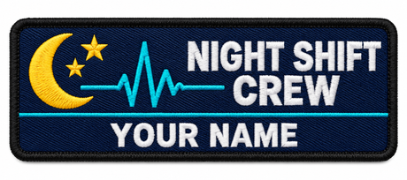 Night Shift Crew personalised medical embroidered patch, name along the bottom, 90 x 40mm