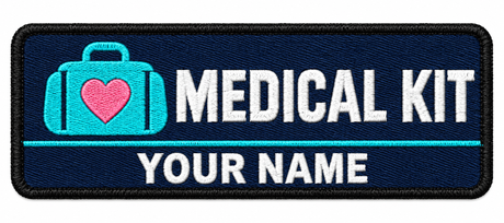 Medical Kit personalised medical embroidered patch, name along the bottom, 90 x 40mm