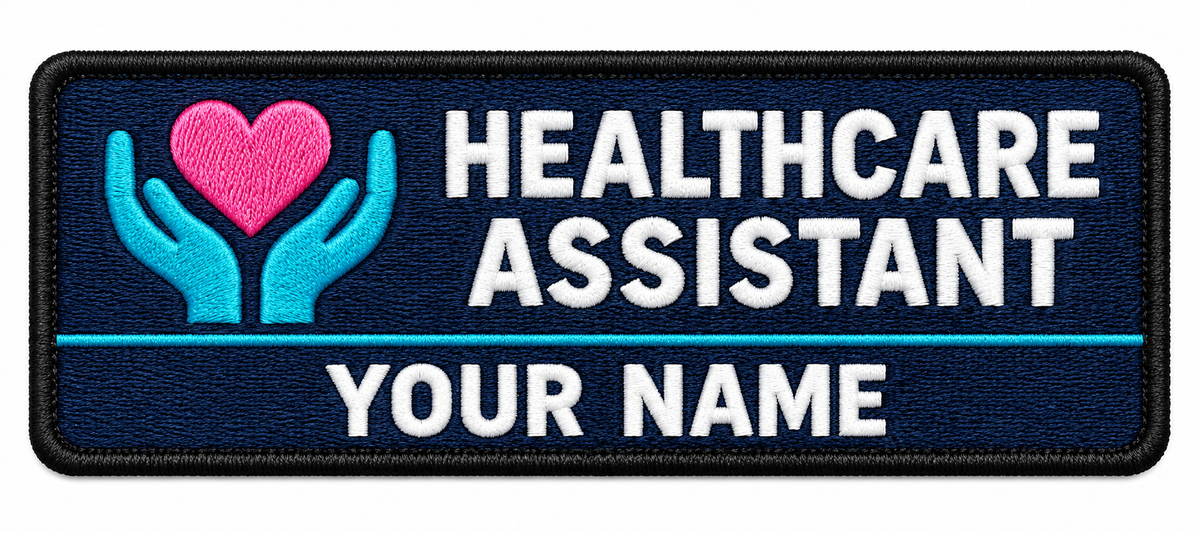 Healthcare Assistant personalised medical embroidered patch, name along the bottom, 90 x 40mm