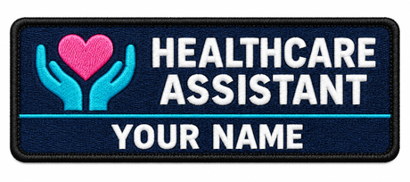 Healthcare Assistant personalised medical embroidered patch, name along the bottom, 90 x 40mm
