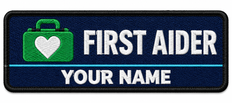 First Aider personalised medical embroidered patch, name along the bottom, 90 x 40mm