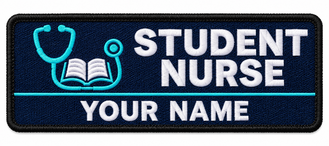 Student Nurse personalised medical embroidered patch, name along the bottom, 90 x 40mm
