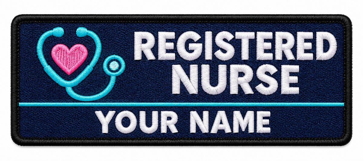 Registered Nurse personalised medical embroidered patch, name along the bottom, 90 x 40mm