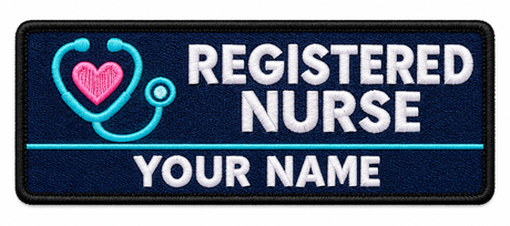 Registered Nurse personalised medical embroidered patch, name along the bottom, 90 x 40mm