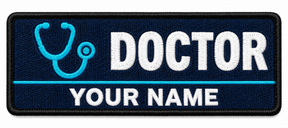 Doctor personalised medical embroidered patch, name along the bottom, 90 x 40mm