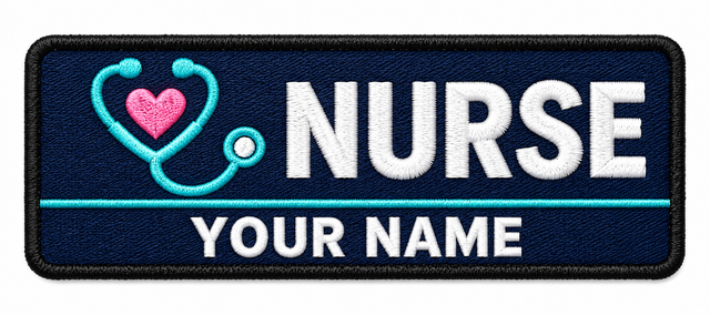 Nurse personalised medical embroidered patch, name along the bottom, 90 x 40mm