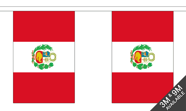 Peru Crest 3 metre bunting, 10 flags - Flagmania