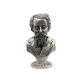 English made pewter Charles Dickens bust front with Dickens named base
