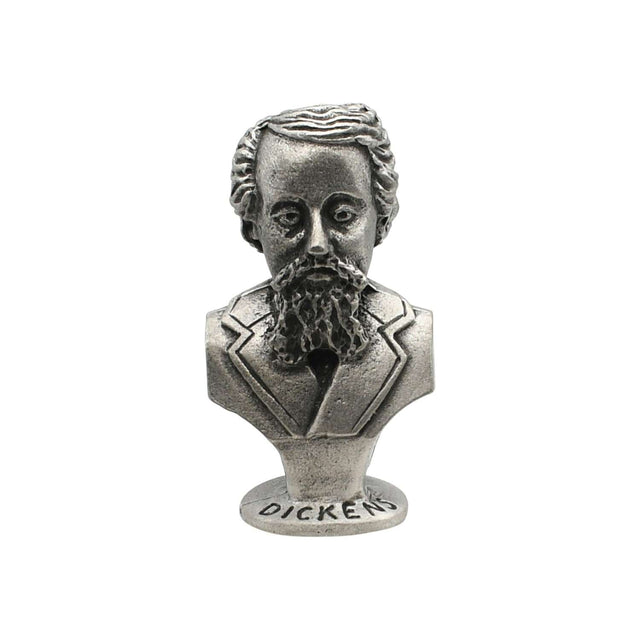 English made pewter Charles Dickens bust front with Dickens named base