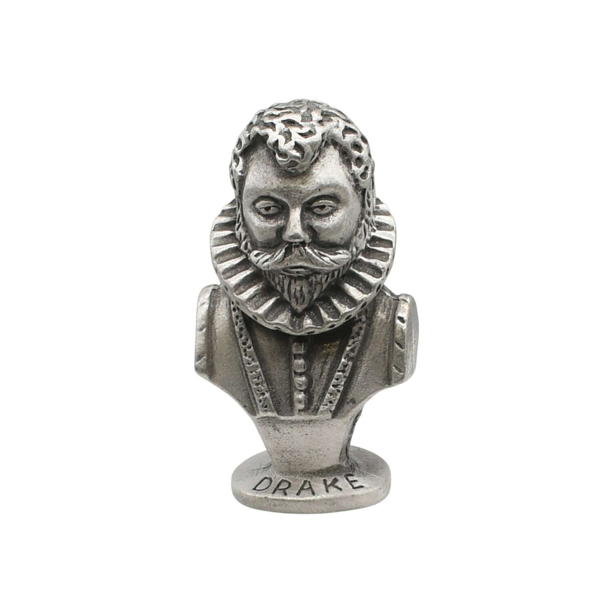 English made pewter Sir Francis Drake bust ornament front view