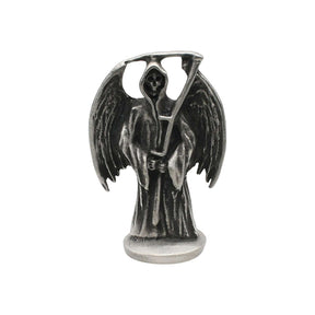 Pewter Grim Reaper ornament front with wings and scythe