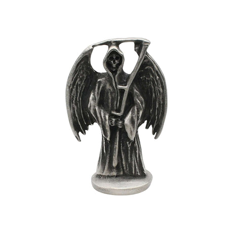 Pewter Grim Reaper ornament front with wings and scythe