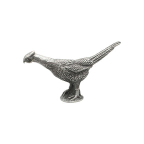 English made pewter pheasant ornament side view showing long tail