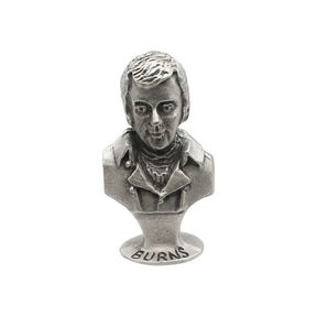 English made pewter Robert Burns bust ornament front with Burns name