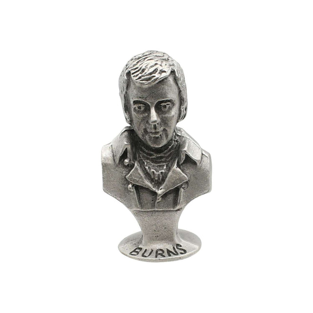 English made pewter Robert Burns bust ornament front with Burns name