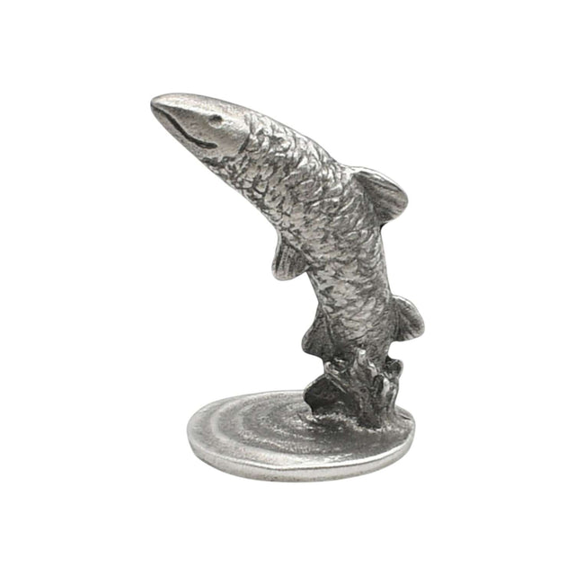 Pewter leaping salmon ornament first side