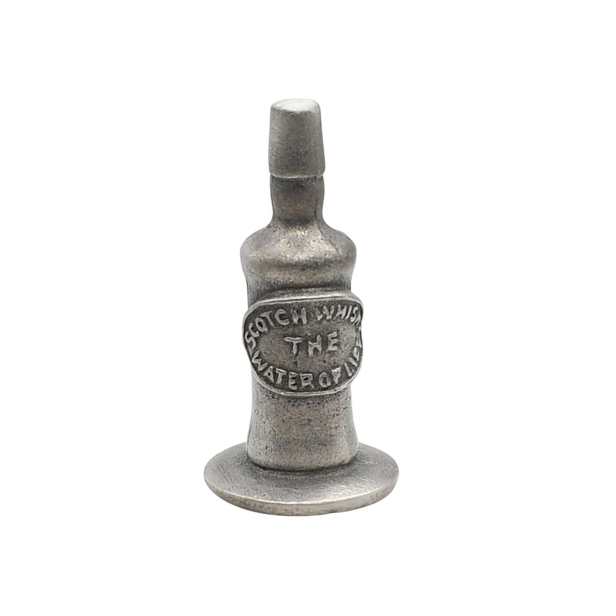 English made pewter whisky bottle ornament front with Scotch Whisky label