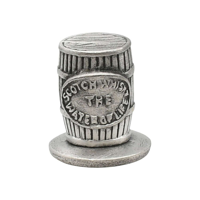 English made pewter Scotch whisky cask barrel ornament front with label