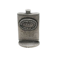 English made pewter Scotch whisky hip flask ornament front label