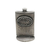 English made pewter Scotch whisky hip flask ornament front label