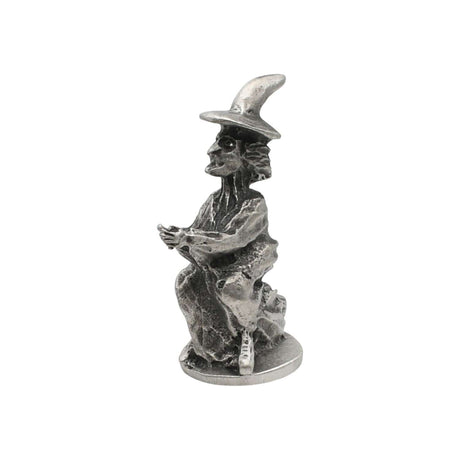 English made pewter flying witch ornament first side