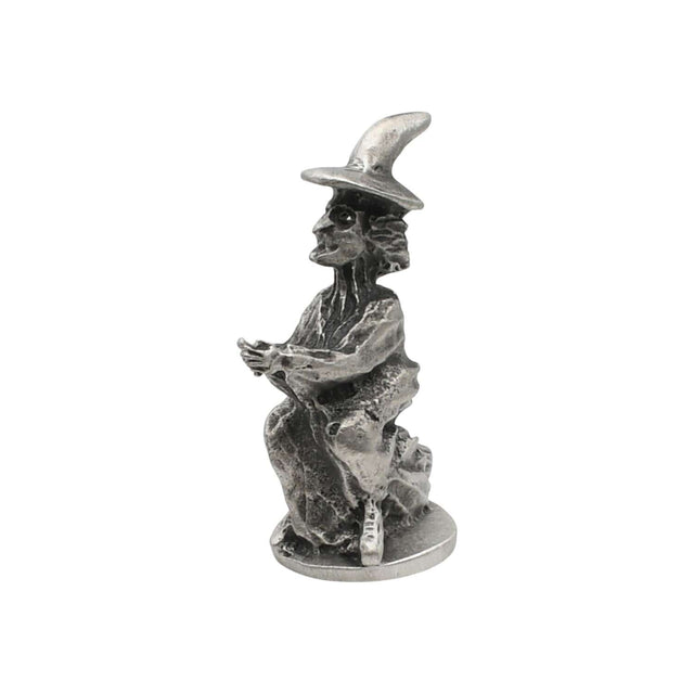 English made pewter flying witch ornament first side