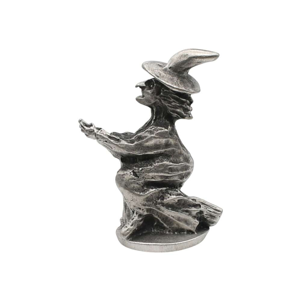 Pewter witch on broomstick third angle