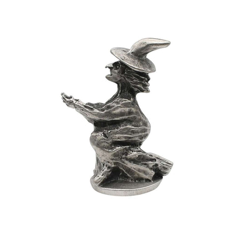 Pewter witch on broomstick third angle