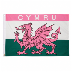 Pink Cymru Flag centred on square white background