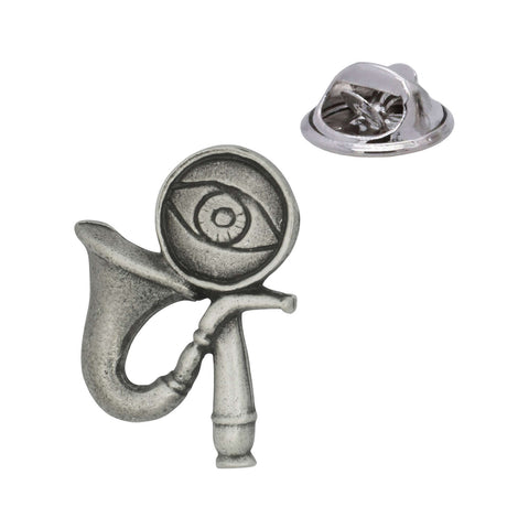 Vintage smoking pipe and eyeglass eye motif antique silver-tone pewter lapel pin badge with butterfly clutch fastening