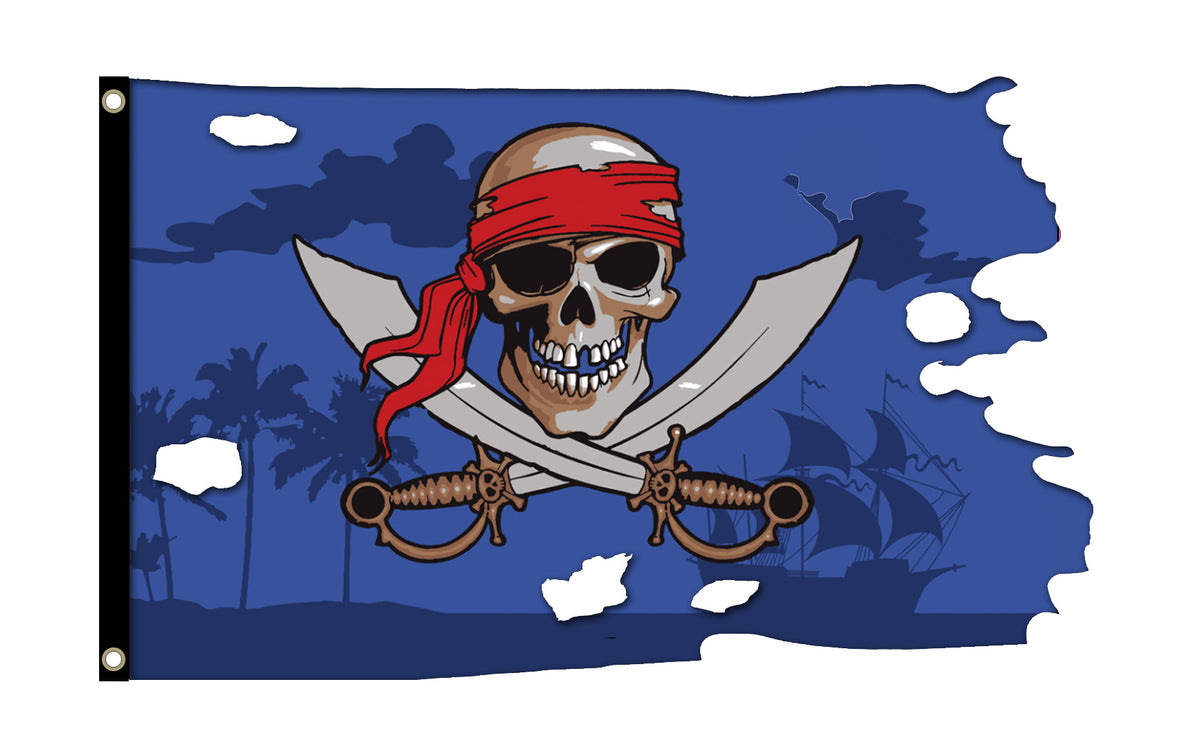 Flagmania Pirate Shaped Blue (C) 5ft x 3ft Polyester Flag