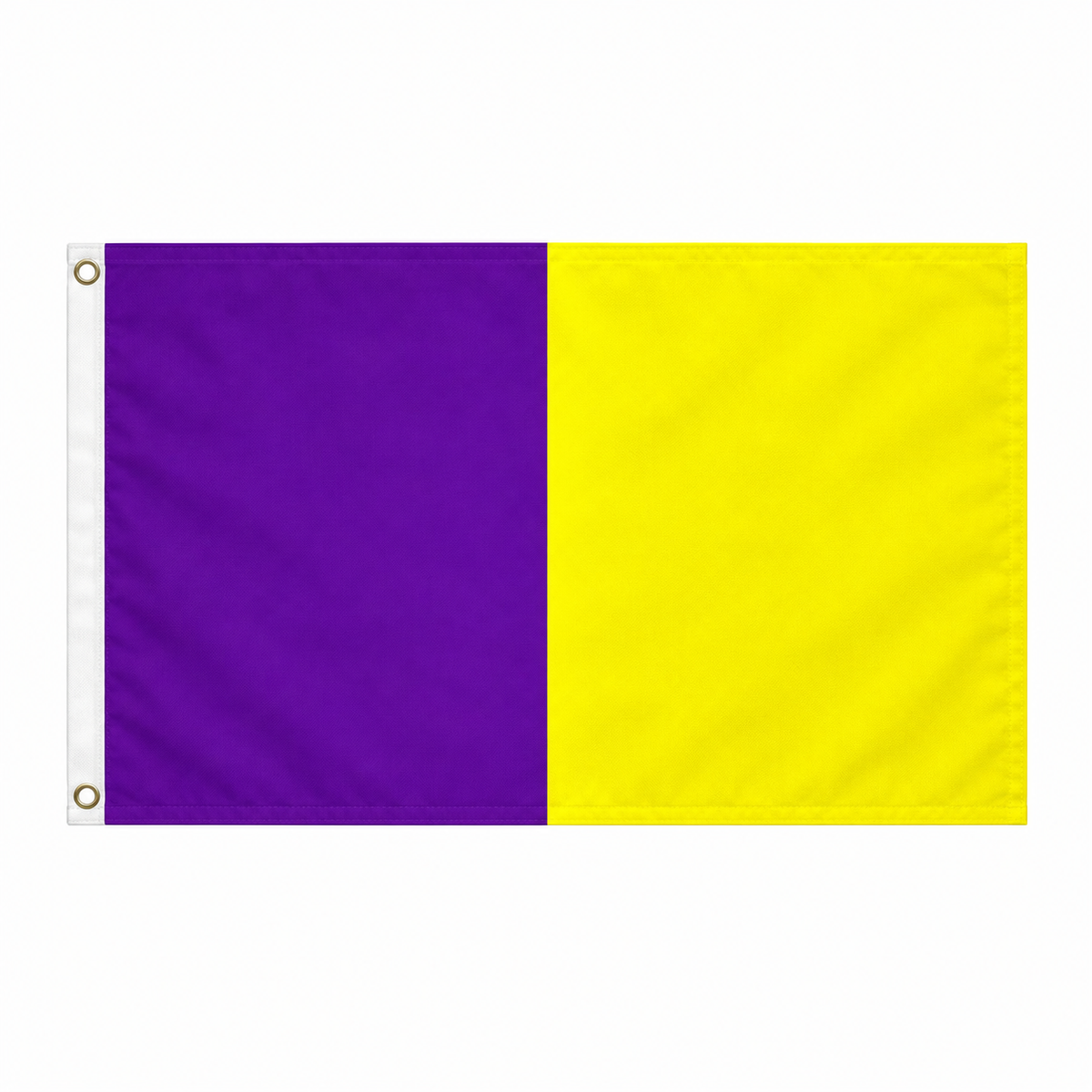 Purple and gold Irish county flag with two vertical colour panels