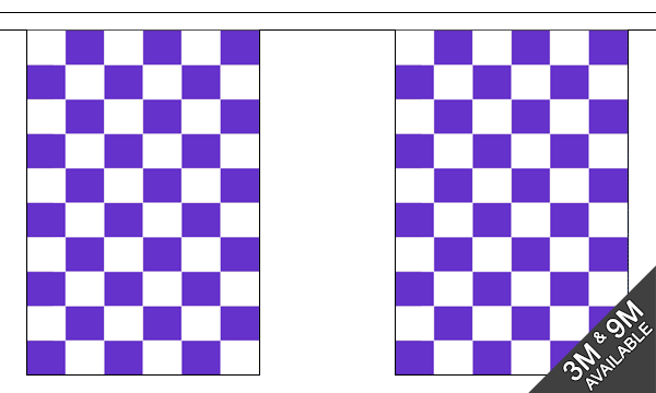 Purple and White Check 3 metre bunting, 10 flags - Flagmania