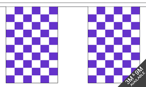 Purple and White Check 3 metre bunting, 10 flags - Flagmania
