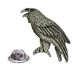 Detailed raven bird pewter lapel pin badge in antique silver-tone finish with butterfly clutch fastening