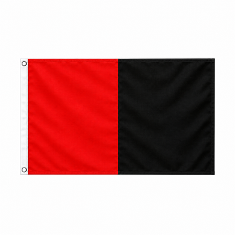 Red and black Irish county flag with two vertical colour panels
