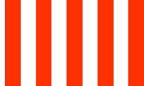 Flagmania Red and White Striped (Sleeved) 3ft x 2ft Polyester Flag on white background