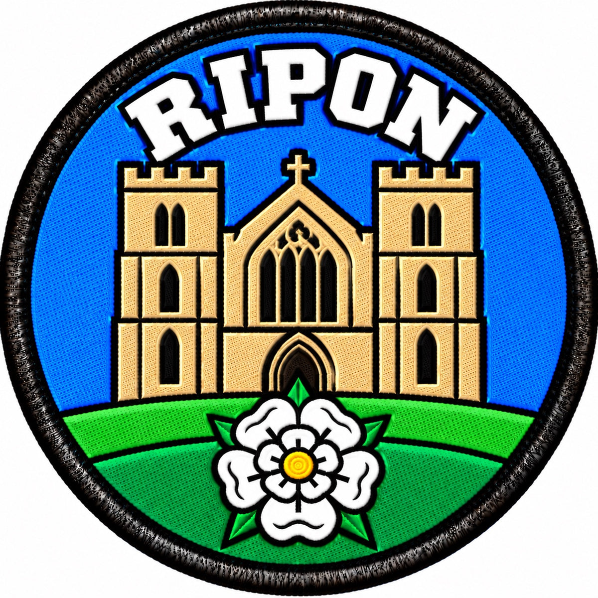 Ripon Yorkshire Cathedral White Rose 80mm Embroidered Patch