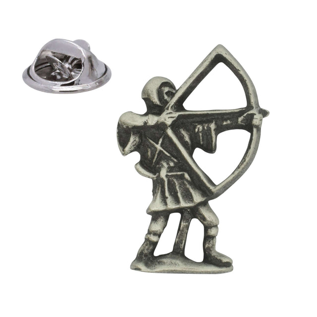 Robin Hood archer pewter lapel pin badge holding a bow with butterfly clutch fastening
