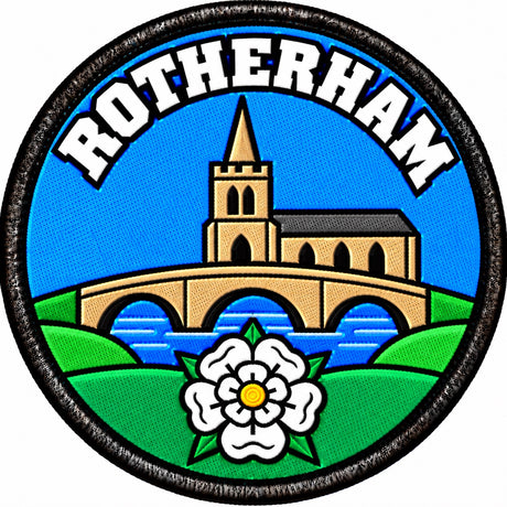 Rotherham Yorkshire Bridge Church White Rose 80mm Embroidered Patch