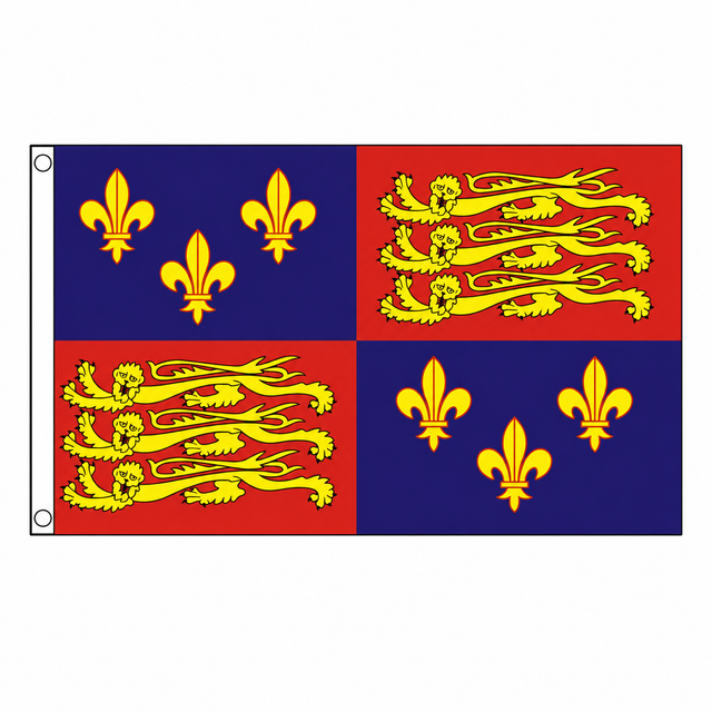 16th Century Royal Banner with gold lions and fleurs-de-lis centred on white
